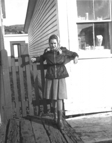 131: Mary Reddy by J V McCarthy's shop. (1950)  - daughter of Michael Reddy &amp;amp; Elizabeth Moore
